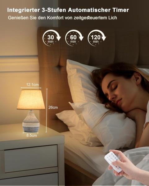 Bezprzewodowa ceramiczna lampa stołowa z timerem, ściemniana, pilot