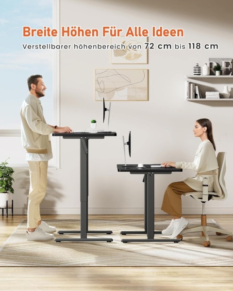 Biurko z regulacją wysokości 120 x 60 cm, regulowane, Czarne