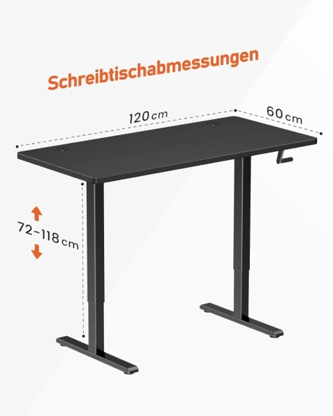Biurko z regulacją wysokości 120 x 60 cm, regulowane, Czarne