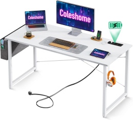 Coleshome Biurko białe, 120 x 48 cm, biurko komputerowe z gniazdkiem