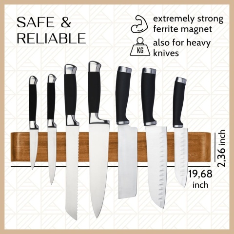 DREWNIANA LISTWA MAGNETYCZNA UCHWYT NA NOŻE 45 CM