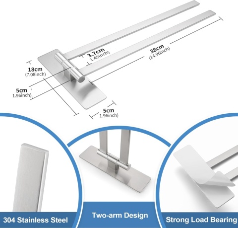 Dvocel Wieszak na ręczniki, obrotowy, 2-ramienny, bez wiercenia