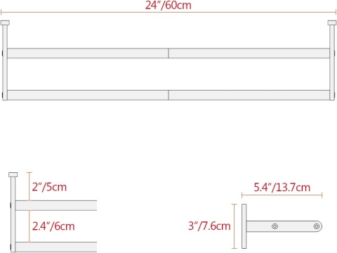 YUMORE Wieszak na ręczniki, podwójny wieszak na ręczniki, 60 cm