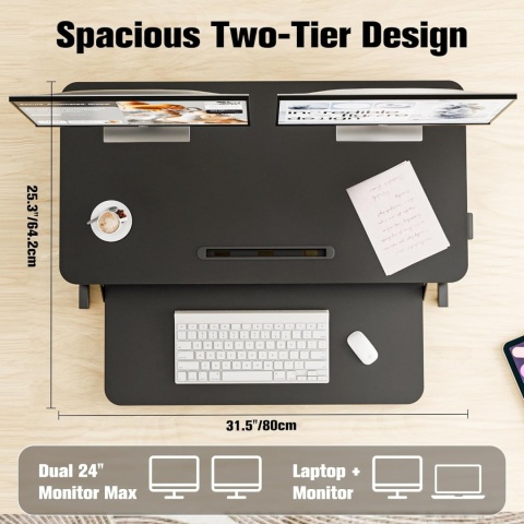 ERGOMAKER Konwerter biurka stojącego z regulacją wysokości, czarne P654