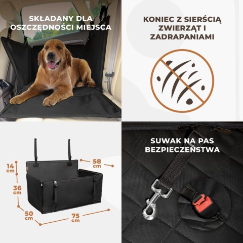 Fotelik samochodowy dla psa WUGLO czarny L tkanina wodoodporny