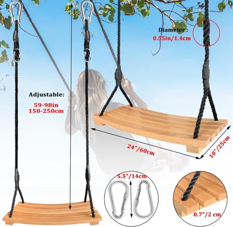HUŚTAWKA OGRODOWA DLA DZIECI I DOROSŁYCH XXL (60x25cm) BUKOWA