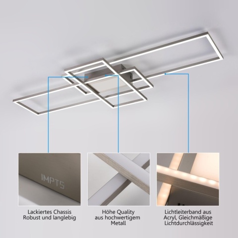 IMPTS Lampa sufitowa LED, 105 x 42 cm, ściemniana lampa sufitowa LED z pilotem