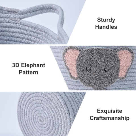 Kosze do przechowywania ze słoniami – zestaw 2 ręcznie tkanych koszy bawełnianych