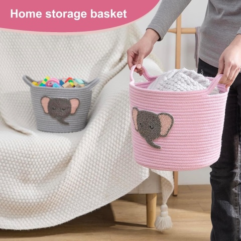 Kosze do przechowywania ze słoniami – zestaw 2 ręcznie tkanych koszy bawełnianych
