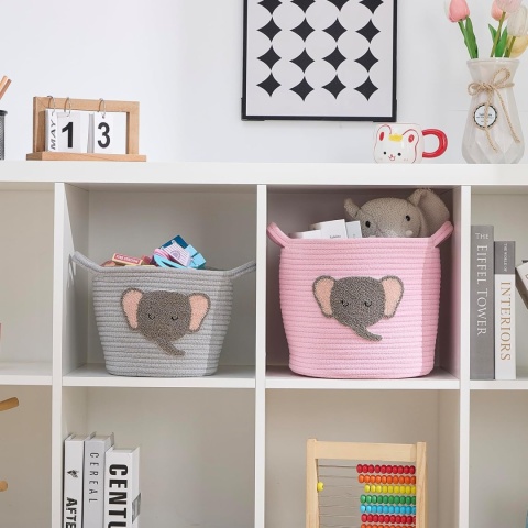 Kosze do przechowywania ze słoniami – zestaw 2 ręcznie tkanych koszy bawełnianych