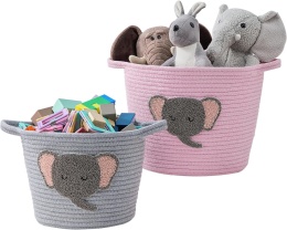 Kosze do przechowywania ze słoniami – zestaw 2 ręcznie tkanych koszy bawełnianych