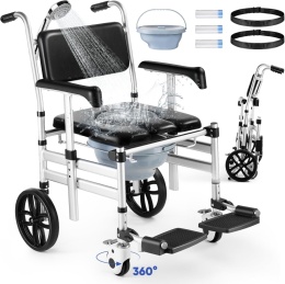 Krzesło prysznicowe na kółkach 3w1 toaletowe z podłokietnikami dla seniorów