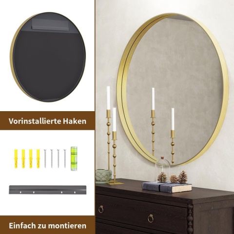 LUSTRO W RAMIE ZŁOTE OKRĄGŁE ŁAZIENKOWE 81 CM LOFT Koonmi