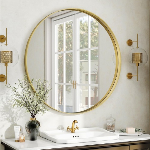 LUSTRO W RAMIE ZŁOTE OKRĄGŁE ŁAZIENKOWE 81 CM LOFT Koonmi