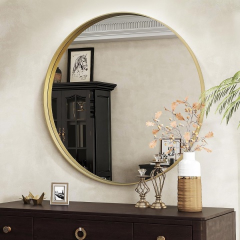 LUSTRO W RAMIE ZŁOTE OKRĄGŁE ŁAZIENKOWE 81 CM LOFT Koonmi