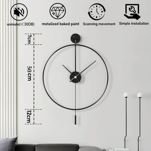 METALOWY ZEGAR ŚCIENNY 50 CM CZARNY LOFT VINTAGE ARVENTA STYLE