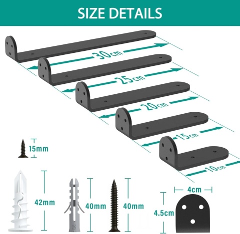 Metalowe wsporniki do półek 105 cm, wytrzymałe, 4 sztuki