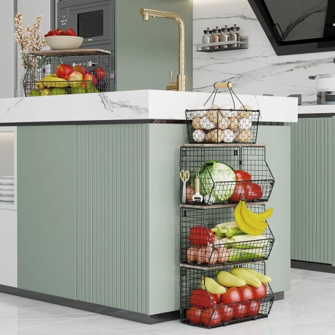 Metalowy kosz na owoce, wisząca miska na owoce z wieszakiem 2 sztuki