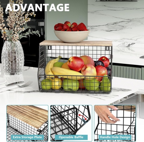 Metalowy kosz na owoce, wisząca miska na owoce z wieszakiem 2 sztuki