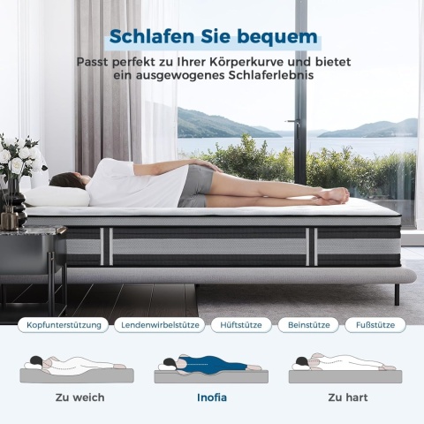 Materac 140 x 200 cm, 7-strefowy stopień twardości H3/H4 28 cm Inofia Materac