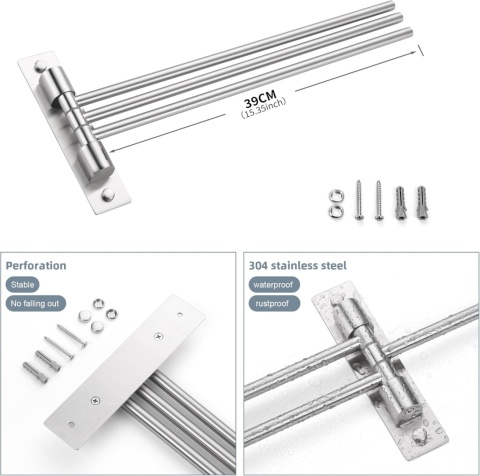OETAMS Wieszak na ręczniki, 180°, obrotowy 3-ramienny