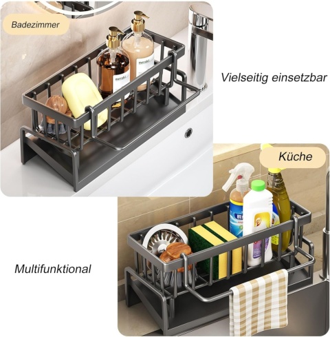 Organizer Do Zlewu ze Stali Nierdzewnej – 23 x 10 x 9 cm, Czarny