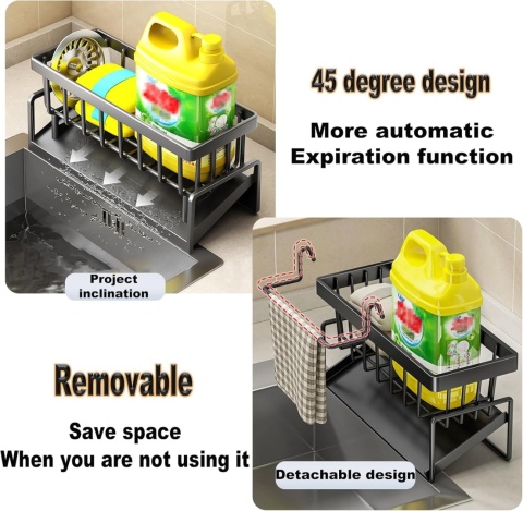 Organizer Do Zlewu ze Stali Nierdzewnej – 23 x 10 x 9 cm, Czarny