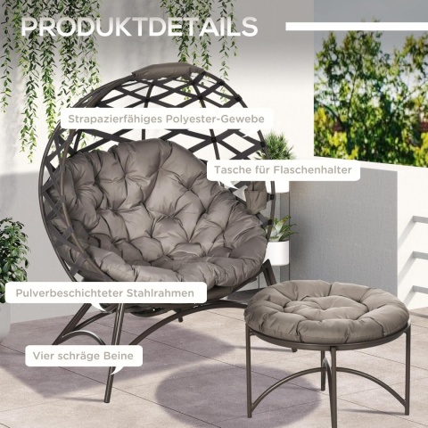 Outsunny składany koszyk na krzesło i stolik boczny z poduszką brązowy