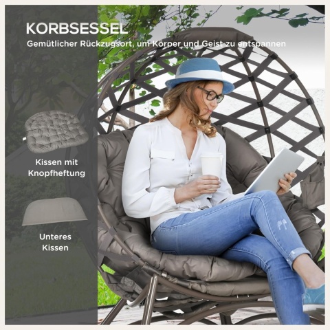 Outsunny składany koszyk na krzesło i stolik boczny z poduszką brązowy