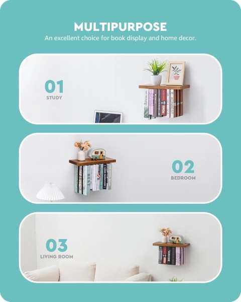 Półka Ścienna 41 cm Brązowa Drewniana z Paskami do Podwieszania Książek