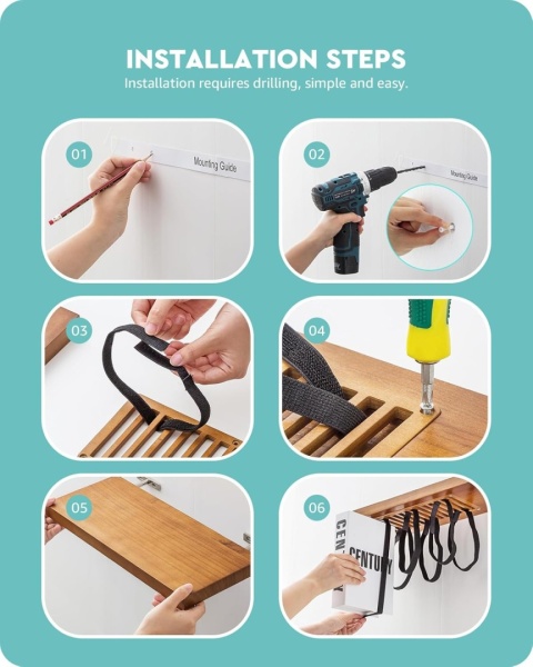 Półka Ścienna 41 cm Brązowa Drewniana z Paskami do Podwieszania Książek