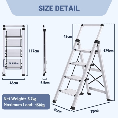 Produkt bez nazwDrabina Składana Aluminiowa 4 Stopnie 150kg Antypoślizgowa XinSunho