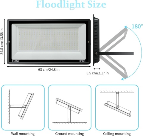 REFLEKTOR ZEWNĘTRZNY LED 600 W 60000 LM 6000 K Mocny Premium