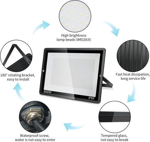 REFLEKTOR ZEWNĘTRZNY LED 600 W 60000 LM 6000 K Mocny Premium