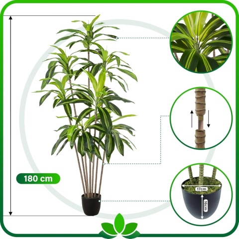 Sztuczna Palma AREKA Drzewko Sztuczne Kwiaty Stroik 180cm Duży Liść