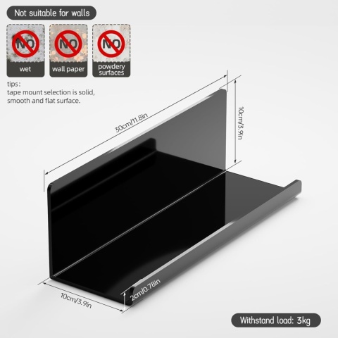 Toski 2 szt. Pływające półki ścienne, samoprzylepne akryl, 30 cm