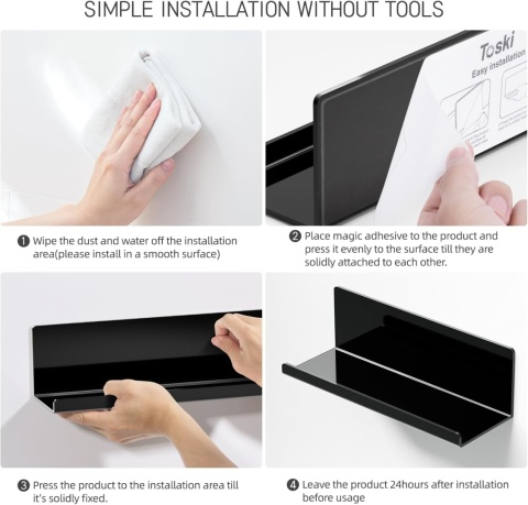 Toski 2 szt. Pływające półki ścienne, samoprzylepne akryl, 30 cm