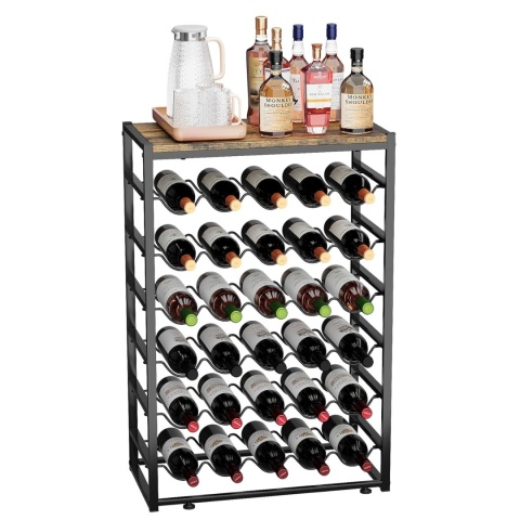 Urban Deco wolnostojący stojak na wino 30 butelek drewniany blat 59x30x89cm