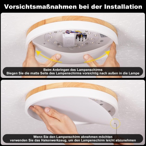 Vikaey Nowoczesna lampa sufitowa LED, biała, 4000 K drewno 40 cm