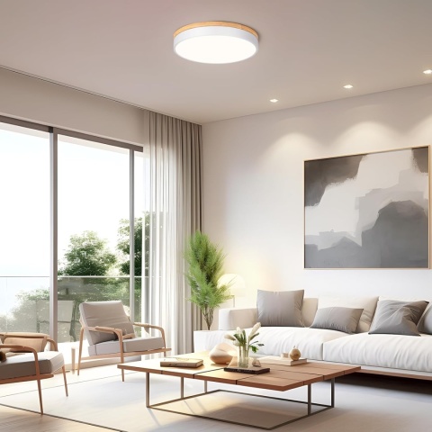 Vikaey Nowoczesna lampa sufitowa LED, biała, 4000 K drewno 40 cm