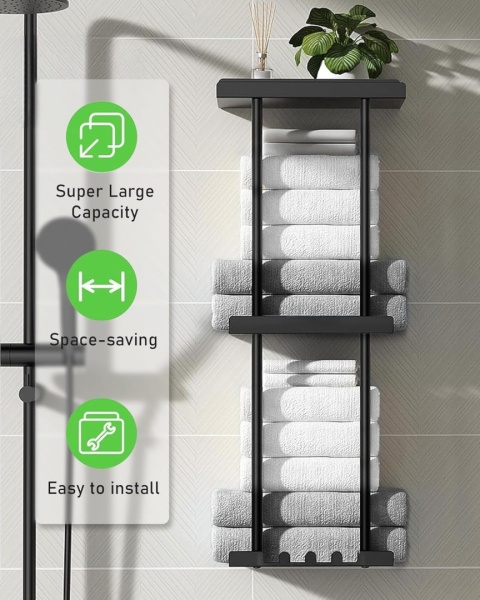 Wieszak na ręczniki bez wiercenia, regał na ręczniki, do łazienki metalowy