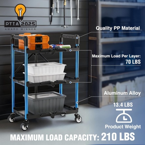 WORKPRO Wózek Serwisowy, Składany Wózek 3 Poziomy