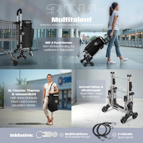 Wózek torba na zakupy na dużych kółkach na łożyskach termokieszeń 60l