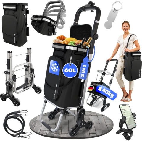 Wózek torba na zakupy na dużych kółkach na łożyskach termokieszeń 60l