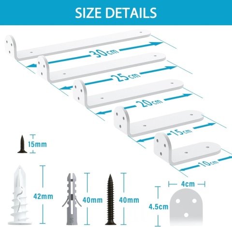 Wsporniki do półek pływających, 15 cm, wytrzymałe, metalowe 4 sztuki
