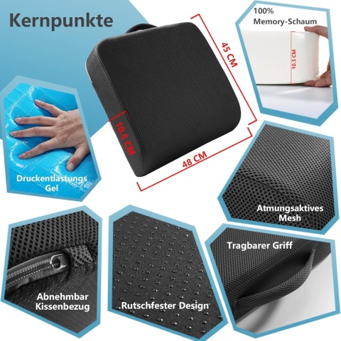 YOUFI PODUSZKA DO SIEDZENIA Z PIANKĄ PAMIĘCI I ŻELEM CHŁODZĄCYM 48X45CM