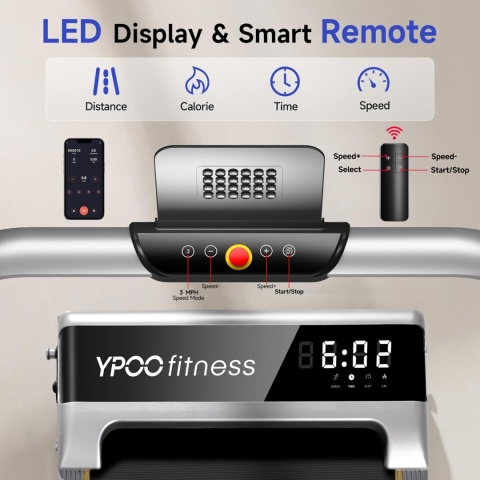 YPOO bieżnia składana 2,5HP z nachyleniem 140kg pilot app do 8 km/h