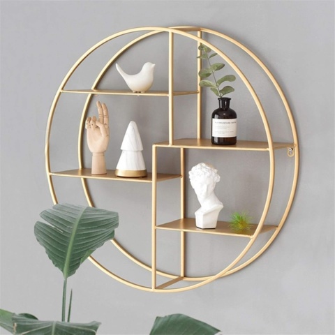 Złota okrągła półka ścienna, półka na książki, pływająca 60 cm