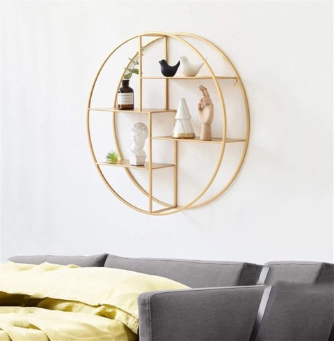 Złota okrągła półka ścienna, półka na książki, pływająca 60 cm