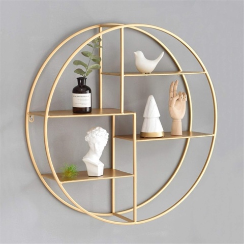 Złota okrągła półka ścienna, półka na książki, pływająca 60 cm